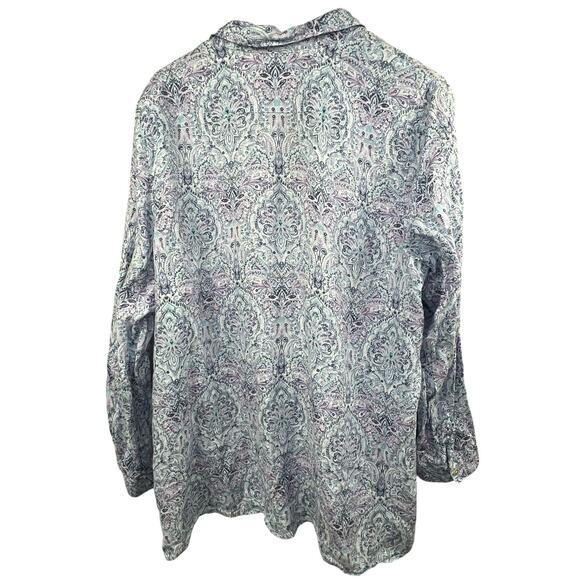 J Jill Love Linen Essential Shirt Sz XL Blue Purple Paisley Button Down Shirt - Picture 6 of 9
